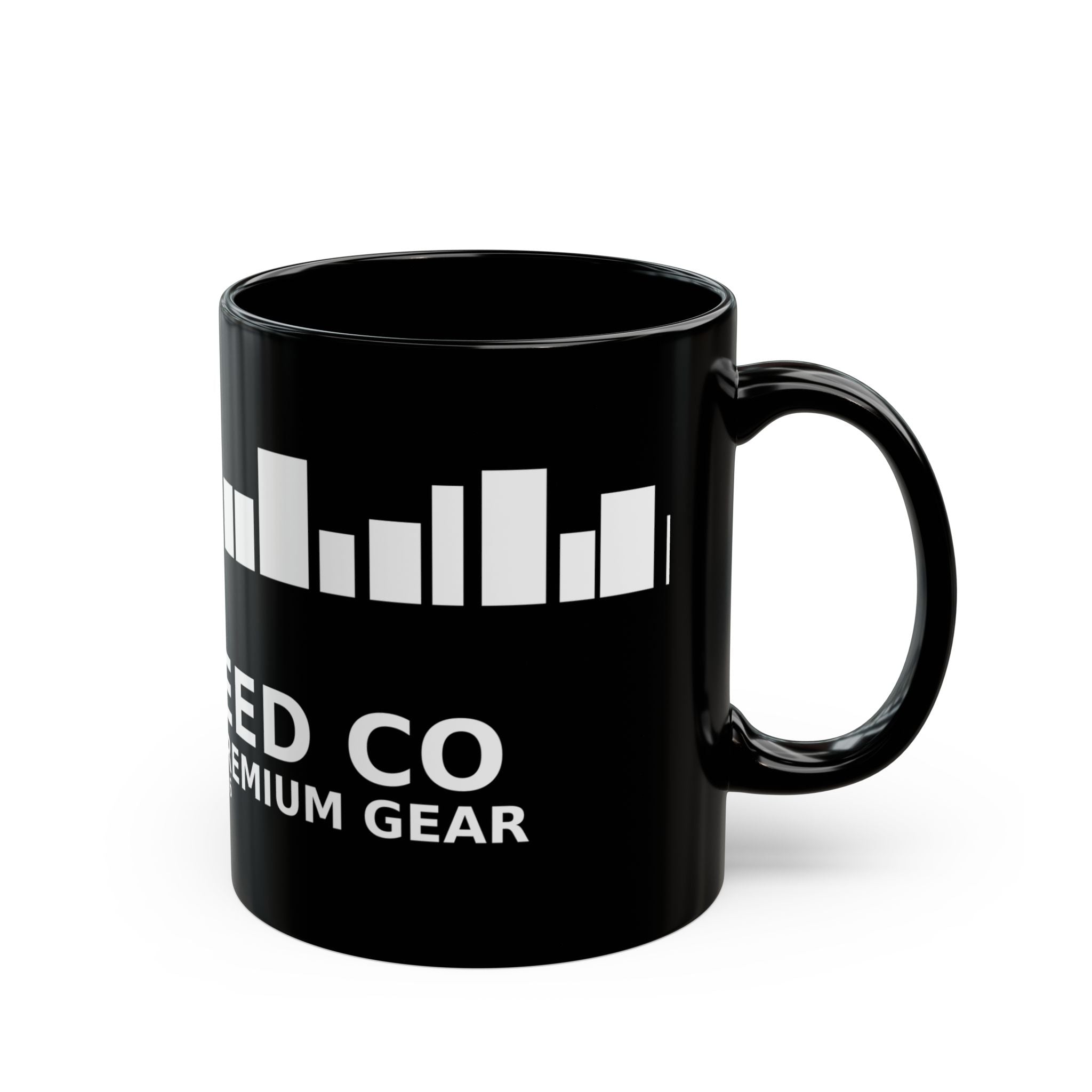 Speed Co. Logo Mug — Black Coffee Cup with White Bar Graphic